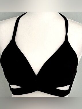 Kona Sol Black Bathing Suit Criss-Cross Bikini Top Removable Pads Medium Swim
